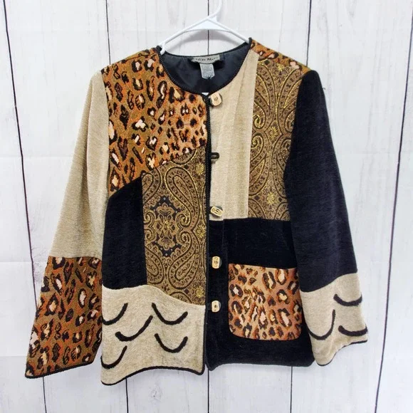 Vintage Indigo Moon XL FLAW Patchwork Mixed Print Button Front Jacket - Picture 1 of 4